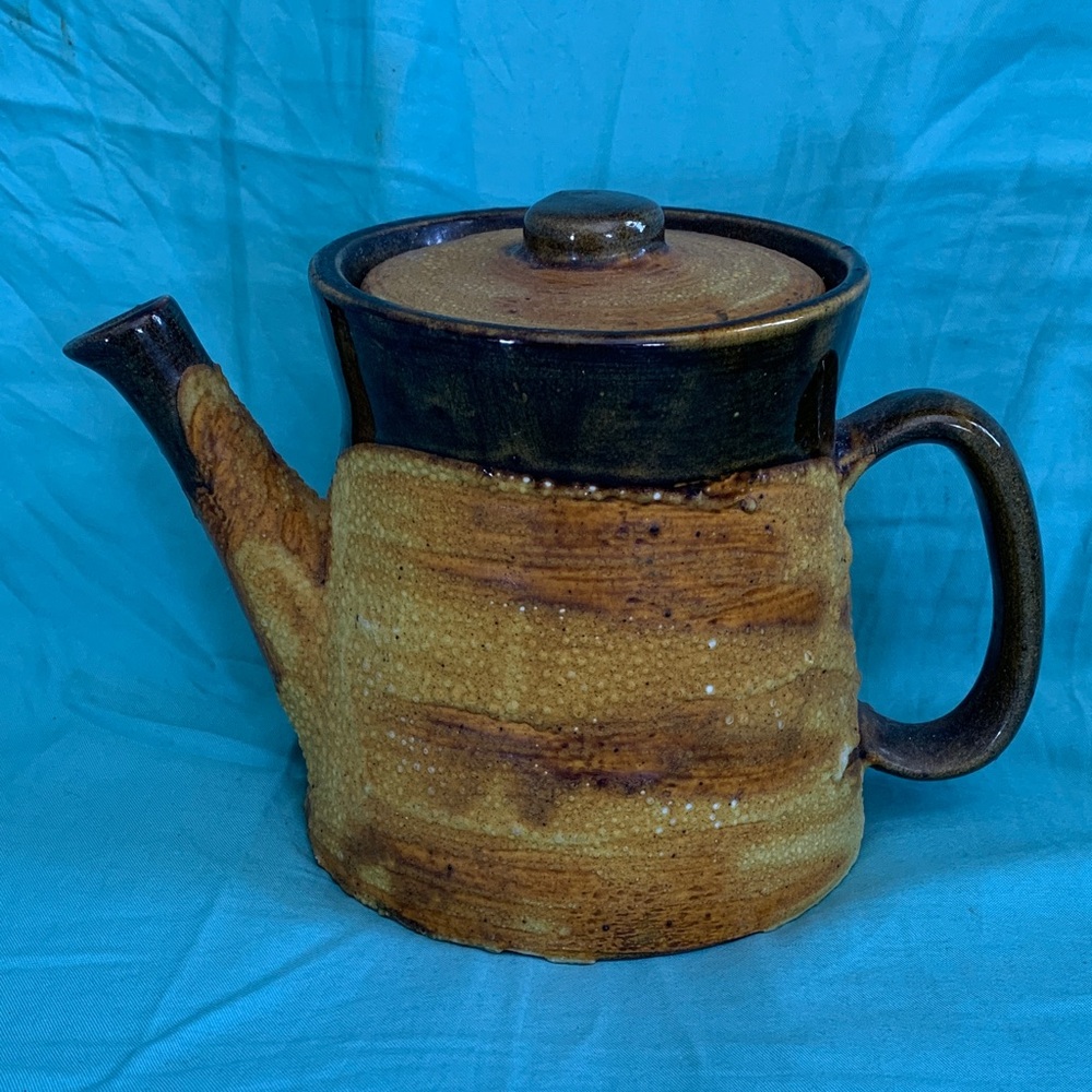 Handcrafted Ceramic Teapot in Brown and Black